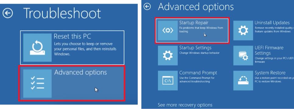 Réparation au démarrage de Windows