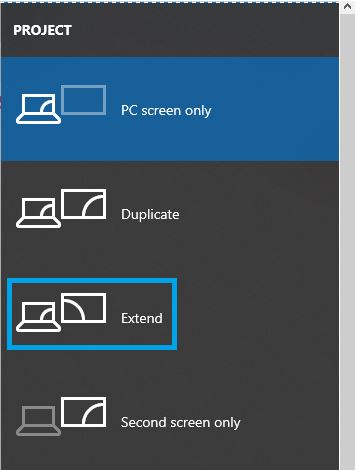 Sélectionnez l'option Étendre dans la liste déroulante pour que l'ordinateur portable fonctionne comme un deuxième écran.